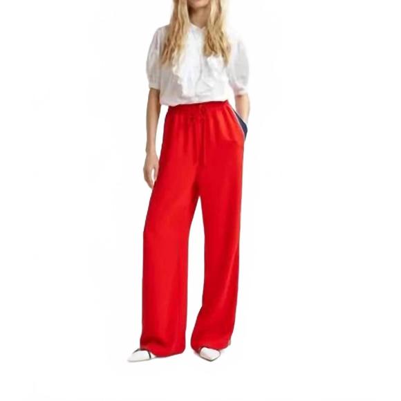 NEW ESSENTIAL ANTWERP hazelnut track pants in blue/red/white - Picture 1 of 5